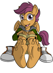 Size: 1500x2056 | Tagged: safe, artist:jinkslizard, derpibooru import, scootaloo, anthro, pegasus, plantigrade anthro, barefoot, converse, feet, fetish, foot fetish, shoes, soles, solo, toes