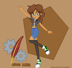 Size: 1280x1210 | Tagged: safe, artist:gamerpen, oc, oc only, oc:chestnut quill, oc:copper plume, equestria girls, beautiful, bracelet, clothes, commissioner:imperfectxiii, cutie mark, female, freckles, glasses, happy, jewelry, rule 63, sexy, shoes, tennis