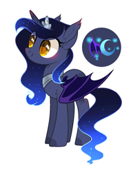 Size: 1156x1496 | Tagged: safe, artist:moonnightshadow-mlp, artist:nakotl, derpibooru import, oc, oc only, alicorn, bat pony, bat pony alicorn, pony, alicorn oc, bat pony oc, bat wings, female, horn, mare, offspring, parent:night guard, parent:princess luna, parents:guardluna, simple background, slit eyes, smiling, solo, transparent background, white outline, wings