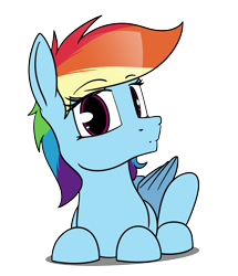 Size: 4000x4650 | Tagged: safe, artist:dacaoo, derpibooru import, rainbow dash, pegasus, pony, behaving like a dog, female, looking at you, lying down, mare, ponyloaf, simple background, solo, transparent background