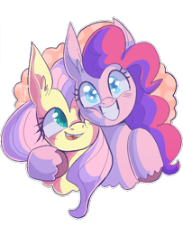 Size: 650x800 | Tagged: safe, artist:sickbelle, derpibooru import, fluttershy, pinkie pie, earth pony, pegasus, pony, best friends, cute, diapinkes, duo, duo female, female, happy, hug, mare, shyabetes, simple background, transparent background