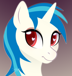 Size: 1800x1900 | Tagged: safe, artist:77jessieponygames77, derpibooru import, dj pon-3, vinyl scratch, pony, unicorn, bust, female, gradient background, heart eyes, mare, red eyes, solo, wingding eyes, wrong eye color