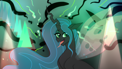 Size: 1920x1080 | Tagged: safe, artist:77jessieponygames77, derpibooru import, queen chrysalis, changeling, changeling queen, abstract background, female, solo, tongue, tongue out