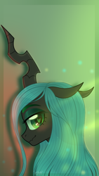 Size: 722x1280 | Tagged: safe, artist:77jessieponygames77, derpibooru import, queen chrysalis, changeling, changeling queen, bust, ears, female, floppy ears, heart eyes, lidded eyes, profile, solo, wingding eyes