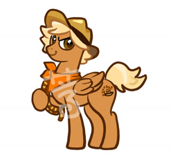 Size: 1439x1366 | Tagged: safe, artist:aq3yqsvcu1hnema, derpibooru import, pegasus, pony, adventurer cookie, bandana, cookie run, hat, looking at you, male, ponified, rope, simple background, solo, watermark, white background