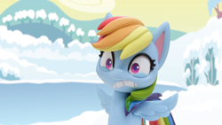 Size: 1920x1080 | Tagged: safe, derpibooru import, screencap, rainbow dash, pegasus, pony, my little pony: stop motion short, snow pony contest (short), female, gritted teeth, shocked, snow, solo, stop motion, teeth