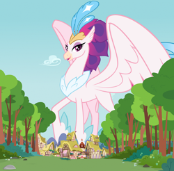 Size: 1280x1262 | Tagged: safe, artist:andoanimalia, artist:boneswolbach, derpibooru import, queen novo, classical hippogriff, hippogriff, my little pony: the movie, crown, female, giantess, jewelry, macro, ponyville, regalia