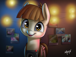 Size: 2125x1597 | Tagged: safe, artist:supermoix, derpibooru import, featherweight, pegasus, pony, camera, colt, cute, featherbetes, happy, looking at you, male, photo, photography, solo