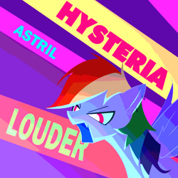 Size: 3000x3000 | Tagged: safe, artist:astril, derpibooru import, rainbow dash, pegasus, sonic rainboom (episode), album cover, female, louder, mare, open mouth, piercing, spread wings, wings, yelling