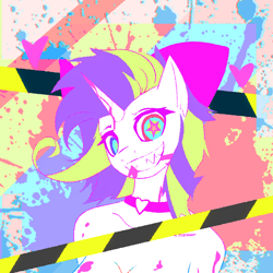 Size: 3000x3000 | Tagged: safe, artist:astril, derpibooru import, oc, oc:sugar marmalade, unicorn, album cover, bow, colored pupils, female, females only, heart, horn, jewelry, looking at you, mare, marmalade, model, necklace, psycho, smiley face, smiling, smiling at you, starry eyes, unicorn oc, wingding eyes