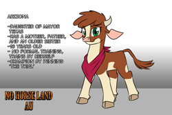 Size: 1800x1200 | Tagged: safe, artist:redahfuhrerking, derpibooru import, arizona cow, cow, them's fightin' herds, bandana, cloven hooves, female, gradient background, solo, story included