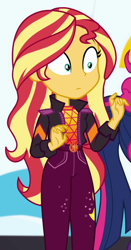 Size: 516x985 | Tagged: safe, derpibooru import, screencap, pinkie pie, sci-twi, sunset shimmer, twilight sparkle, better together, equestria girls, sunset's backstage pass!, cropped