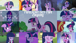Size: 1280x721 | Tagged: safe, derpibooru import, edit, edited screencap, editor:quoterific, screencap, flash sentry, princess celestia, sci-twi, starlight glimmer, sunburst, sunset shimmer, twilight sparkle, twilight sparkle (alicorn), unicorn twilight, alicorn, human, pony, unicorn, a canterlot wedding, equestria girls, friendship games, friendship is magic, legend of everfree, once upon a zeppelin, princess twilight sparkle (episode), rainbow rocks, school daze, shadow play, the ending of the end, the mean 6, winter wrap up, camp everfree outfits, crown, crying, duo, duo female, ears, eyes closed, female, floppy ears, glasses, hallway, jewelry, lip bite, lockers, male, mare, offscreen character, one eye closed, open mouth, regalia, sad, scared, snow, solo, stallion, tears of fear, tears of joy, tears of pleasure, teeth, tissue, wavy mouth, wiping tears