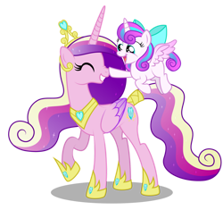 Size: 1600x1502 | Tagged: safe, artist:aleximusprime, derpibooru import, princess cadance, princess flurry heart, alicorn, pony, flurry heart's story, boop, bow, eyes closed, female, filly, filly flurry heart, flowing mane, grin, hair bow, hoof shoes, jewelry, mother and child, mother and daughter, mother's day, necklace, noseboop, older, older flurry heart, parent and child, queen cadance, regalia, simple background, smiling, tail wrap, tiara, transparent background