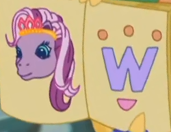 Size: 287x222 | Tagged: safe, derpibooru import, edit, edited screencap, screencap, wysteria, earth pony, pony, g3, the princess promenade, book, cropped, crown, jewelry, letter, princess wysteria, regalia, smiling, w