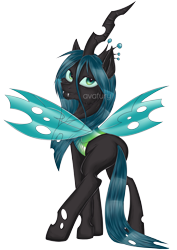 Size: 2893x4092 | Tagged: safe, artist:avafury, derpibooru import, queen chrysalis, changeling, changeling queen, cheek fluff, chin fluff, fangs, female, high res, looking at you, looking back, looking back at you, signature, simple background, solo, transparent background, watermark