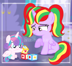 Size: 3176x2912 | Tagged: safe, artist:interstellar-quartz, derpibooru import, princess flurry heart, oc, oc:starling shield, alicorn, pony, female, filly