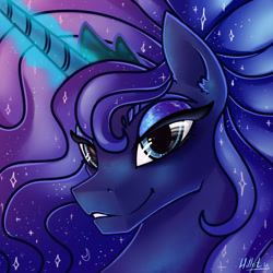 Size: 1450x1450 | Tagged: safe, artist:hilloty, derpibooru import, princess luna, alicorn, bust, portrait, solo