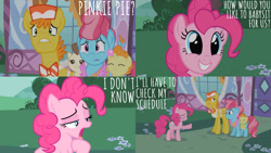 Size: 1280x720 | Tagged: safe, derpibooru import, edit, edited screencap, editor:quoterific, screencap, carrot cake, cup cake, pinkie pie, pound cake, pumpkin cake, earth pony, pegasus, pony, unicorn, baby cakes, ^^, baby, baby pony, cake twins, carousel boutique, cute, diapinkes, eyes closed, female, male, mare, open mouth, siblings, smiling, stallion, twins