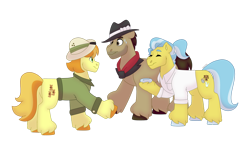 Size: 1280x732 | Tagged: safe, artist:itstechtock, derpibooru import, biff, doctor fauna, pony, daring do costume, henchmen, simple background, teddie safari, transparent background