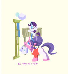 Size: 1243x1348 | Tagged: safe, artist:drtuo4, derpibooru import, cookie crumbles, rarity, pony, unicorn, abstract background, blank flank, clothes, eyes closed, female, filly, glowing horn, horn, mother and child, mother and daughter, mother's day, mouth hold, open mouth, parent and child, simple background