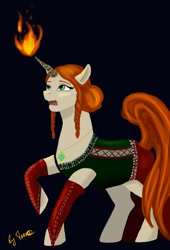 Size: 734x1080 | Tagged: safe, artist:terr@koterr@, derpibooru import, unicorn, art pack:the lodge of sorceresses, clothes, dress, magic, the witcher, the witcher 3, triss merigold