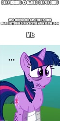 Size: 500x1005 | Tagged: safe, derpibooru import, edit, screencap, twilight sparkle, unicorn twilight, pony, unicorn, feeling pinkie keen, ..., confused, imgflip, meme, meta