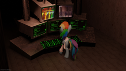 Size: 1920x1080 | Tagged: safe, artist:dreamcritting, derpibooru import, rainbow dash, pegasus, fanfic:rainbow factory, 3d, blender, computers, fanfic art, pegasus device