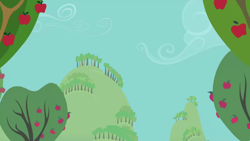 Size: 1280x720 | Tagged: safe, derpibooru import, screencap, the ticket master, apple, apple tree, background, cloud, hill, no pony, scenic ponyville, sweet apple acres, tree
