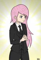 Size: 1796x2628 | Tagged: safe, artist:banquo0, derpibooru import, part of a set, fluttershy, human, clothes, formal wear, humanized, necktie, solo, suit, vest