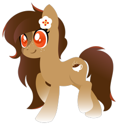 Size: 3000x3200 | Tagged: artist needed, safe, derpibooru import, oc, oc only, oc:cocoa, earth pony, pony, coat markings, cute, earth pony oc, female, flower, flower in hair, freckles, high res, mare, ocbetes, socks (coat marking), solo