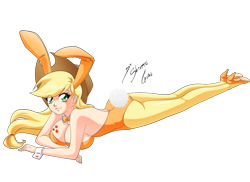 Size: 1280x934 | Tagged: safe, artist:shinta-girl, derpibooru import, applejack, human, rabbit, equestria girls, animal, bunny suit, clothes, humanized, playboy bunny, solo