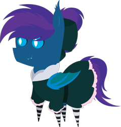 Size: 5795x6073 | Tagged: safe, artist:tikibat, derpibooru exclusive, derpibooru import, oc, oc only, oc:stardust, oc:stardust(cosmiceclipse), bat pony, pony, absurd resolution, bat pony oc, bat wings, bow, clothes, crossdressing, disneyland, dress, ear fluff, ears, eyeshadow, fangs, frilly dress, hair bow, haunted mansion, maid, makeup, male, membranous wings, pointy ponies, simple background, slit eyes, socks, solo, stallion, striped socks, transparent background, wings