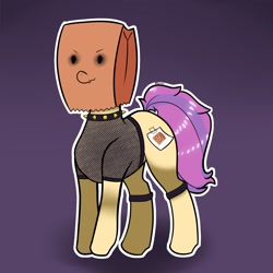 Size: 2160x2160 | Tagged: safe, artist:darmet, derpibooru import, oc, oc:paper bag, earth pony, pony, clothes, earth pony oc, fake cutie mark, female, fishnet clothing, paper bag, punk, solo