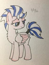 Size: 406x541 | Tagged: safe, artist:carty, derpibooru import, oc, oc only, oc:lofty, pegasus, pony, female, simple background, solo, tail wrap, traditional art