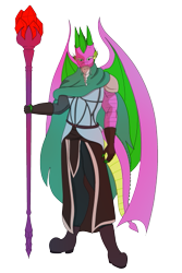 Size: 353x529 | Tagged: safe, artist:lullabyjak, derpibooru import, spike, anthro, dragon, dungeons and dragons, garbuncle, ogres and oubliettes, solo, staff, wizard