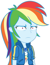 Size: 2169x2828 | Tagged: safe, artist:sketchmcreations, derpibooru import, rainbow dash, equestria girls, equestria girls series, holidays unwrapped, spoiler:eqg series (season 2), clothes, dashing through the mall, faic, female, frown, geode of super speed, hoodie, magical geodes, narrowed eyes, rainbow dash is best facemaker, rainbow dash is not amused, shrunken pupils, simple background, transparent background, unamused, vector, wtf, wtf face