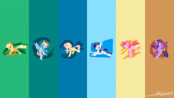 Size: 3840x2160 | Tagged: safe, artist:supermoix, derpibooru exclusive, derpibooru import, edit, applejack, fluttershy, pinkie pie, rainbow dash, rarity, twilight sparkle, twilight sparkle (alicorn), alicorn, earth pony, pegasus, pony, unicorn, abstract background, cowboy hat, cute, dashabetes, diapinkes, female, flying, folded wings, hat, jackabetes, lineless, looking at you, mane six, mare, no pupils, one eye closed, open mouth, raribetes, shyabetes, signature, simple background, spread wings, sweet dreams fuel, twiabetes, wallpaper, wallpaper edit, wings, wink