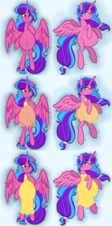 Size: 3565x7202 | Tagged: safe, artist:chelseawest, derpibooru import, part of a series, part of a set, oc, oc:melody aurora, alicorn, alicorn oc, belly button, body pillow, body pillow design, clothes, dress, female, horn, linea nigra, lingerie, looking at you, lying, lying down, multiple pregnancy, offspring, older, parent:flash sentry, parent:twilight sparkle, parents:flashlight, pregnant, solo, solo female, wings