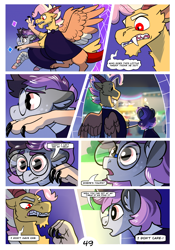 Size: 2100x3000 | Tagged: safe, artist:loryska, derpibooru import, oc, oc:larkspur, oc:niko, draconequus, earth pony, hybrid, pony, comic:friendship grows, glasses, interspecies offspring, male, offspring, parent:derpy hooves, parent:discord, parent:doctor whooves, parent:fluttershy, parents:discoshy, parents:doctorderpy, stallion