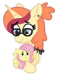 Size: 1726x2280 | Tagged: safe, artist:pink-pone, derpibooru import, fluttershy, oc, pony, unicorn, female, glasses, mare, plushie, simple background, transparent background