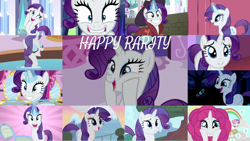 Size: 1280x721 | Tagged: safe, derpibooru import, edit, edited screencap, editor:quoterific, screencap, rarity, sweetie belle, pony, unicorn, bridle gossip, castle mane-ia, forever filly, friendship is magic, green isn't your color, made in manehattan, rarity investigates, sisterhooves social, sparkle's seven, sweet and elite, the cart before the ponies, the crystal empire, the saddle row review, carousel boutique, cute, duo, duo female, eyes closed, female, filly, flower costume, flowerity, grin, happy, lip bite, looking up, magic, mare, newspaper, open mouth, raribetes, smiling, solo, sweetie belle is not amused, telekinesis, unamused