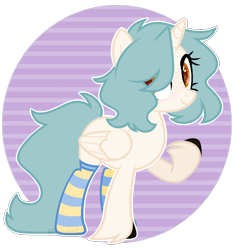 Size: 1500x1600 | Tagged: safe, artist:lynesssan, derpibooru import, oc, oc:lyness, alicorn, pony, clothes, female, mare, socks, solo, striped socks