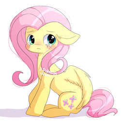 Size: 762x762 | Tagged: safe, artist:dddreamdraw, derpibooru import, fluttershy, pegasus, pony, blushing, crying, cute, ears, floppy ears, looking at you, sad, sadorable, shyabetes, signature, simple background, sitting, solo, white background