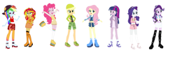 Size: 2302x758 | Tagged: safe, artist:alchieagency101, artist:selenaede, derpibooru import, applejack, fluttershy, pinkie pie, rainbow dash, rarity, starlight glimmer, sunset shimmer, twilight sparkle, twilight sparkle (alicorn), alicorn, equestria girls, amaya raine, backwards ballcap, barely eqg related, base used, baseball cap, bella parker, boots, cap, clothes, crossed arms, crossover, dress, ear piercing, earring, hands on hip, hat, high heel boots, high heels, humane five, humane seven, humane six, jade hunter, jewelry, orange dress, pants, piercing, poppy rowan, purple dress, rainbow high, ruby anderson, shoes, skyler bradshaw, sneakers, socks, sunny madison, sweat, violet willow, yellow dress