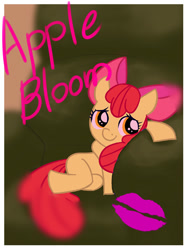 Size: 700x933 | Tagged: safe, artist:スス公, derpibooru import, apple bloom, female, filly, kissing, sofa, solo