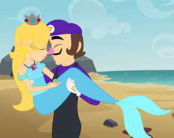 Size: 2143x1693 | Tagged: safe, artist:danielarkansanengine, artist:perplexedpegasus, artist:user15432, derpibooru import, human, mermaid, equestria girls, barely eqg related, base used, beach, blue tail, clothes, crossover, crown, ear piercing, earring, equestria girls style, equestria girls-ified, eyes closed, fins, gloves, jewelry, long sleeves, mermaid princess, mermaid tail, mermaidized, mermay, necklace, nintendo, ocean, overalls, pearl necklace, piercing, princess rosalina, regalia, rock, rosalina, sand, seashell, seashell necklace, shirt, species swap, starfish, super mario bros., undershirt, waluigi, waluigi's hat, water