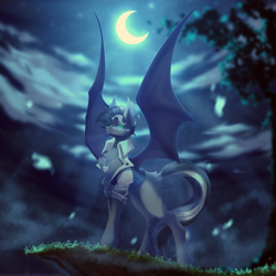 Size: 4134x4134 | Tagged: safe, artist:mian1205, derpibooru import, oc, oc:bullet chaser, bat pony, pony, bat pony oc, crescent moon, moon, night, solo