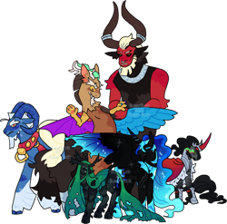 Size: 1280x1266 | Tagged: safe, artist:sugarbuck, derpibooru import, discord, grogar, king sombra, lord tirek, nightmare moon, queen chrysalis, alicorn, centaur, changeling, changeling queen, draconequus, pony, sheep, umbrum, unicorn, antagonist, female, male, mare, ram, simple background, stallion, transparent background