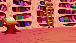 Size: 1280x720 | Tagged: safe, derpibooru import, screencap, the ticket master, background, book, golden oaks library, ladder, liminal space, no pony, scenic ponyville